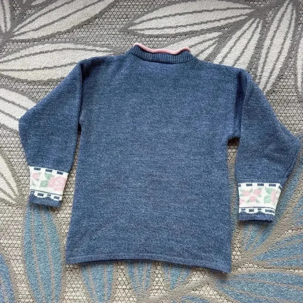 Vintage Young Classics Youth Girls’ Acrylic Teddy Bear Floral Sweater Size Small